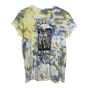 Junk Food Def Leppard Tie Dye Graphic Band Tee XS Rock Roll Blue Yellow New Boho